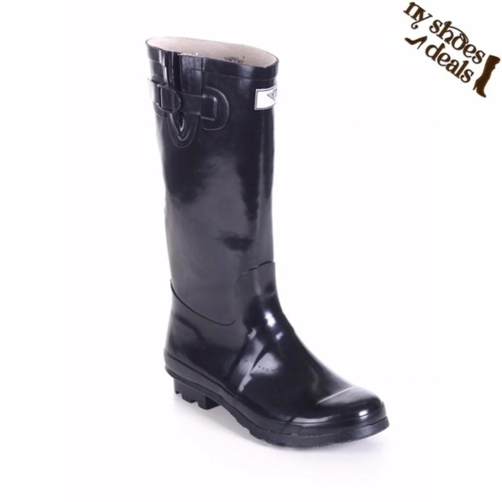 Women Rubber  Rain Boots, Black 14